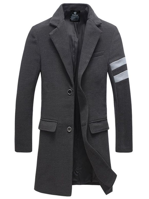 Manteau long en laine à un bouton et à col rabattu - Gris XL