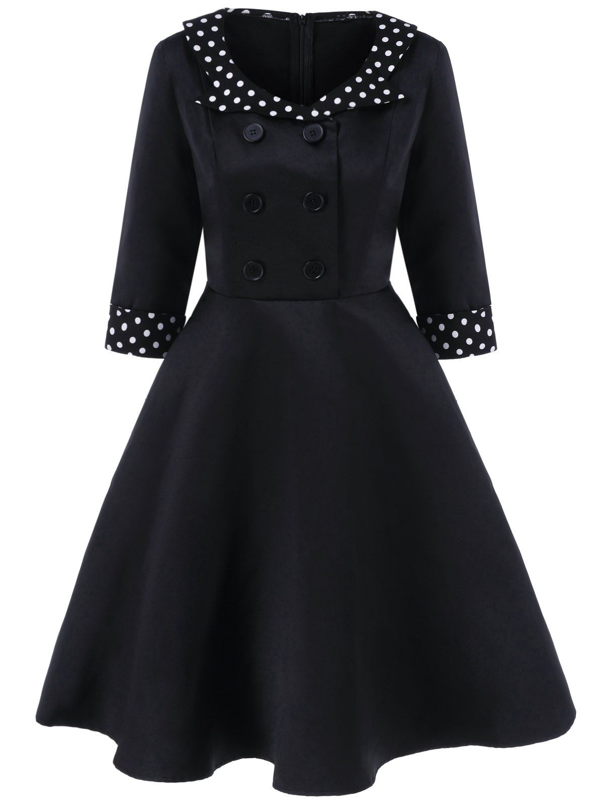 [17% OFF] 2021 Vintage Buttoned Polka Dot Swing Dress In BLACK | DressLily