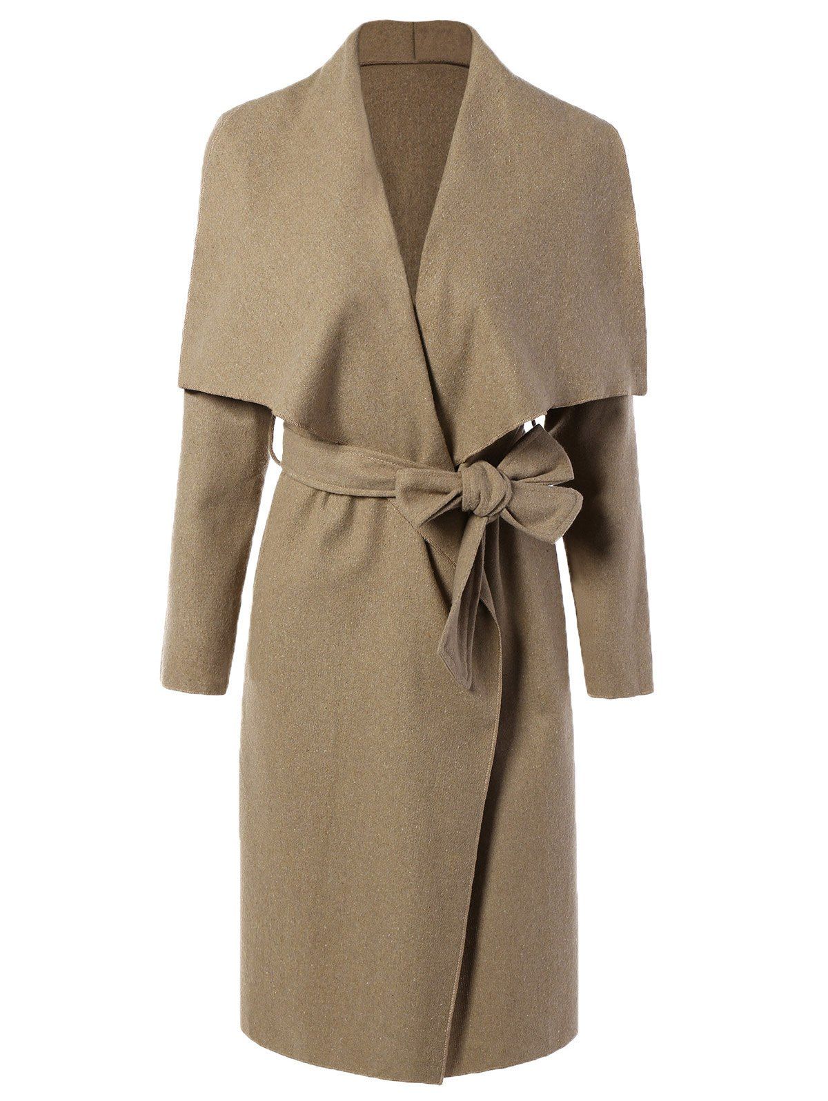 [17% OFF] 2021 Shawl Collar Belted Wrap Coat In CAMEL | DressLily