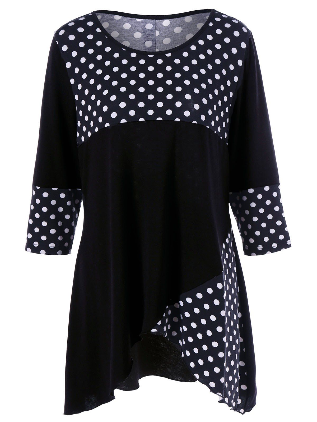 

Polka Dot Plus Size Tulip Hem T-Shirt, Black