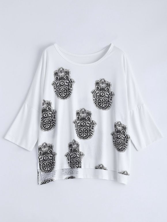T-shirt asymétrique ample à motifs et à encolure dégagée - Blanc S