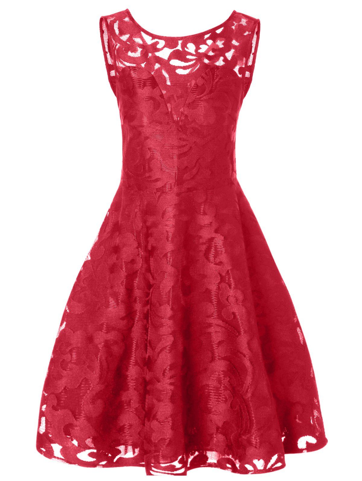 Lace Plus Size Holiday Short Cocktail Dress - BRIGHT RED L