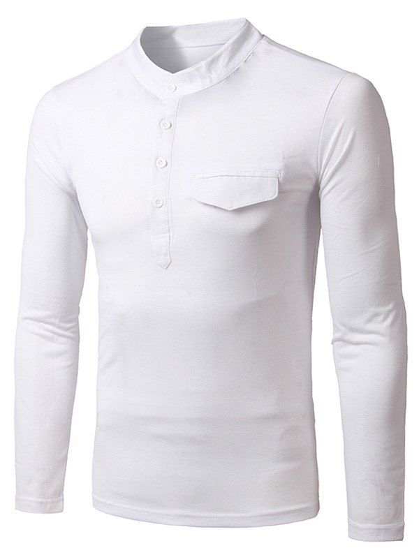 [41% OFF] 2021 Long Sleeve Grandad Collar Half Button Pocket T-Shirt In ...