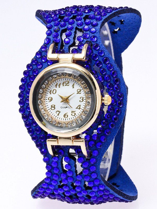 

Rhinestone Artificial Leather Quartz Bracelet Watch, Blue