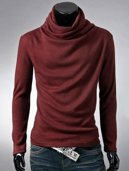 

Brief Style Long Sleeve High Neck T-Shirt, Wine red