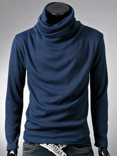 [41% OFF] 2021 Brief Style Long Sleeve High Neck T-Shirt In DEEP BLUE ...