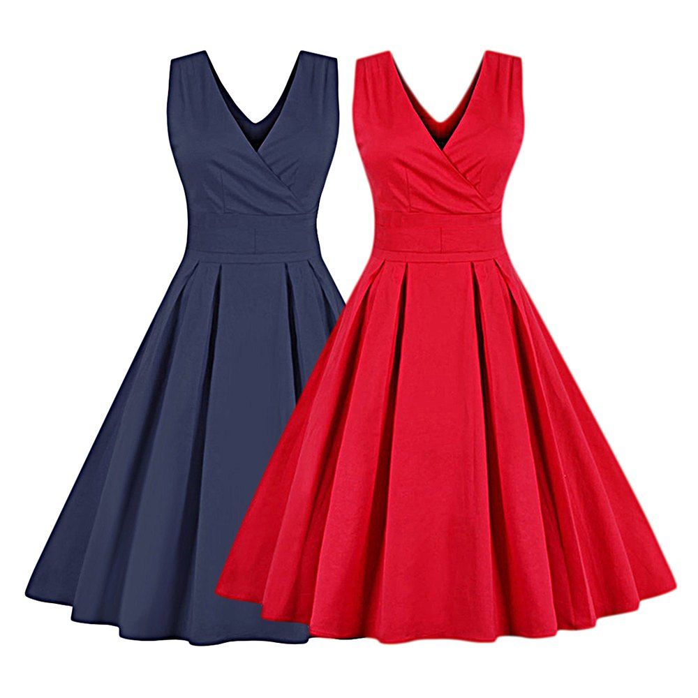 

Retro Sleeveless Tea Length Party Dress, Red
