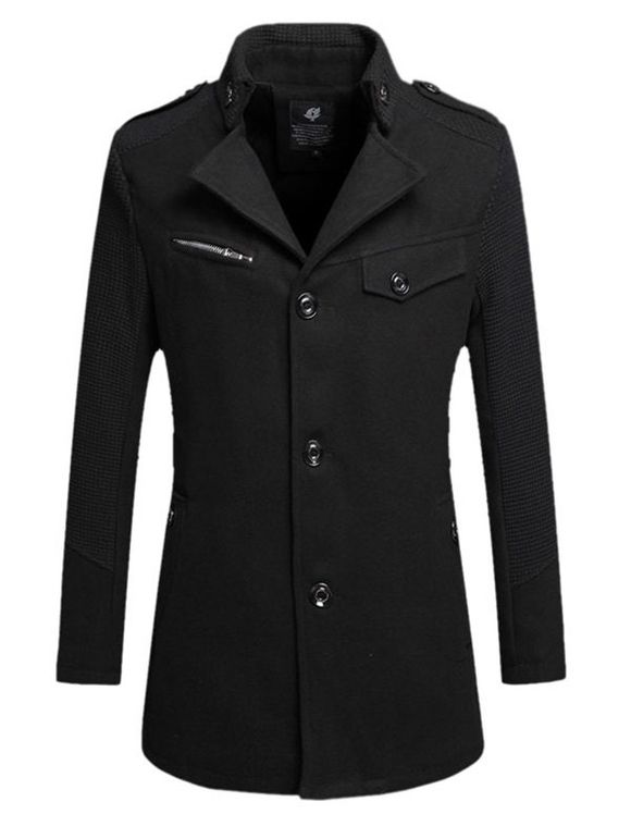 Manteau droit de design à col rabattu et à épaulettes - Noir XL