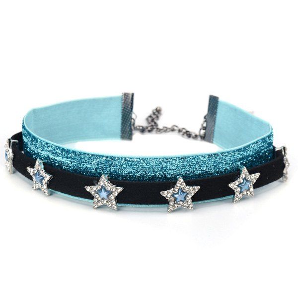 

Rhinestone Star Glitter Layered Choker Necklaces, Blue