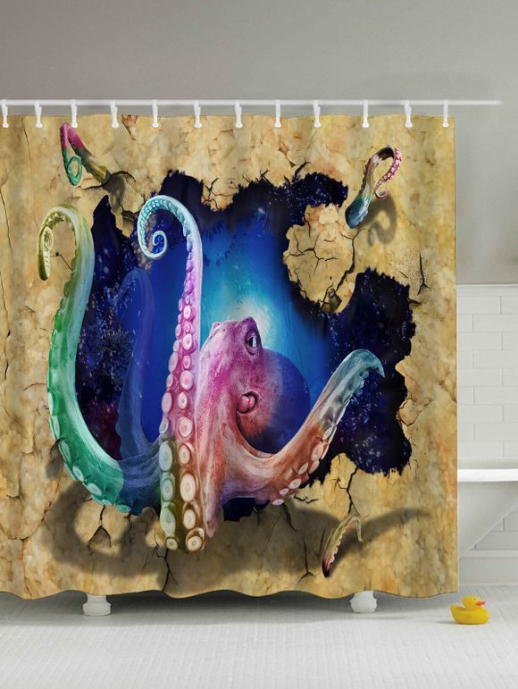 Rideau de salle de bains à motifs de pieuvre et galaxie en 3D - multicolore 