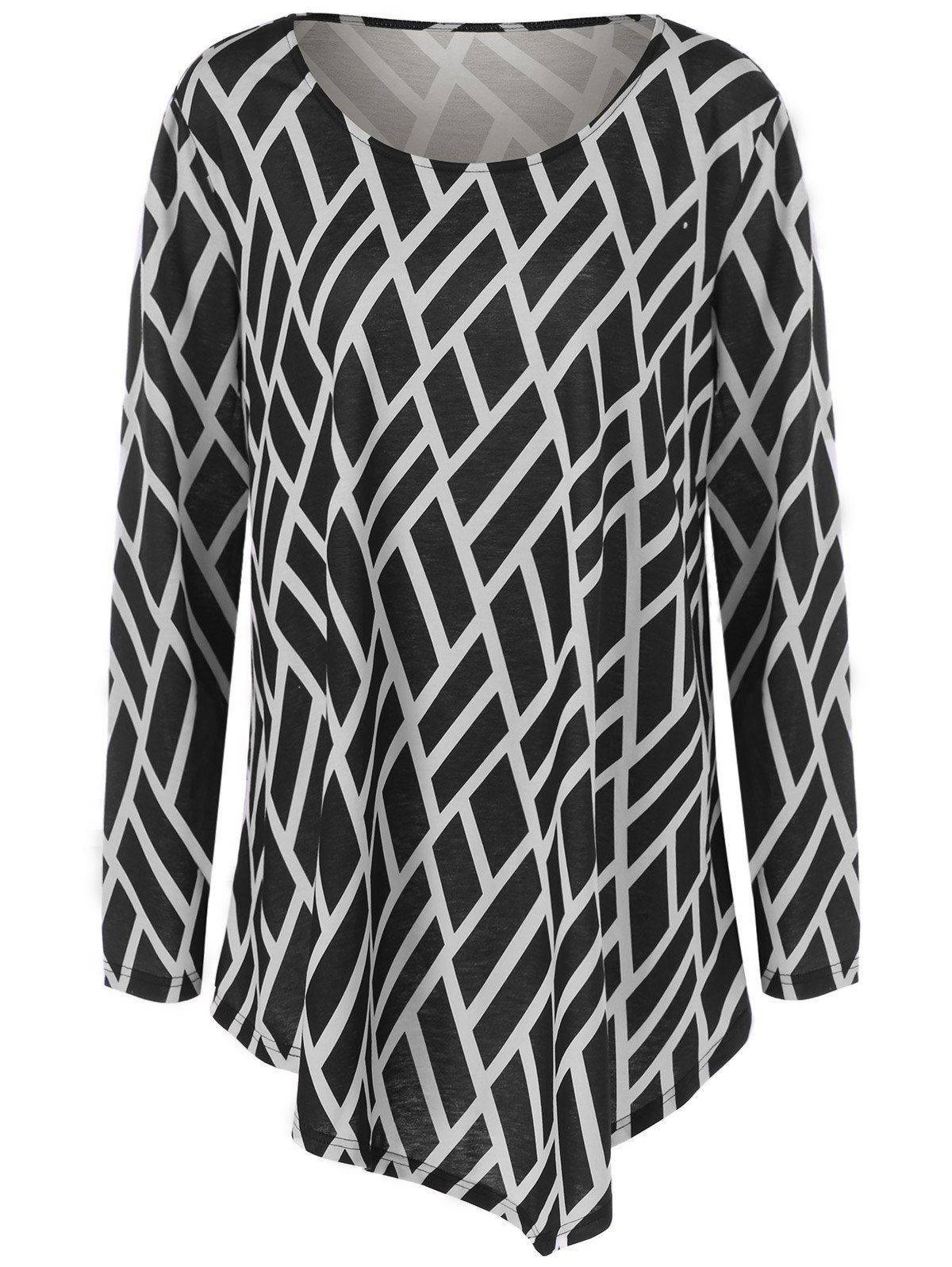 

Geometric Print Plus Size Tunic T-Shirt, White and black