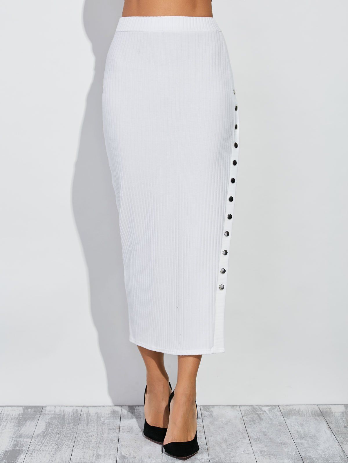 [41 OFF] 2021 High Waist Button Up Side Slit Pencil Skirt In WHITE