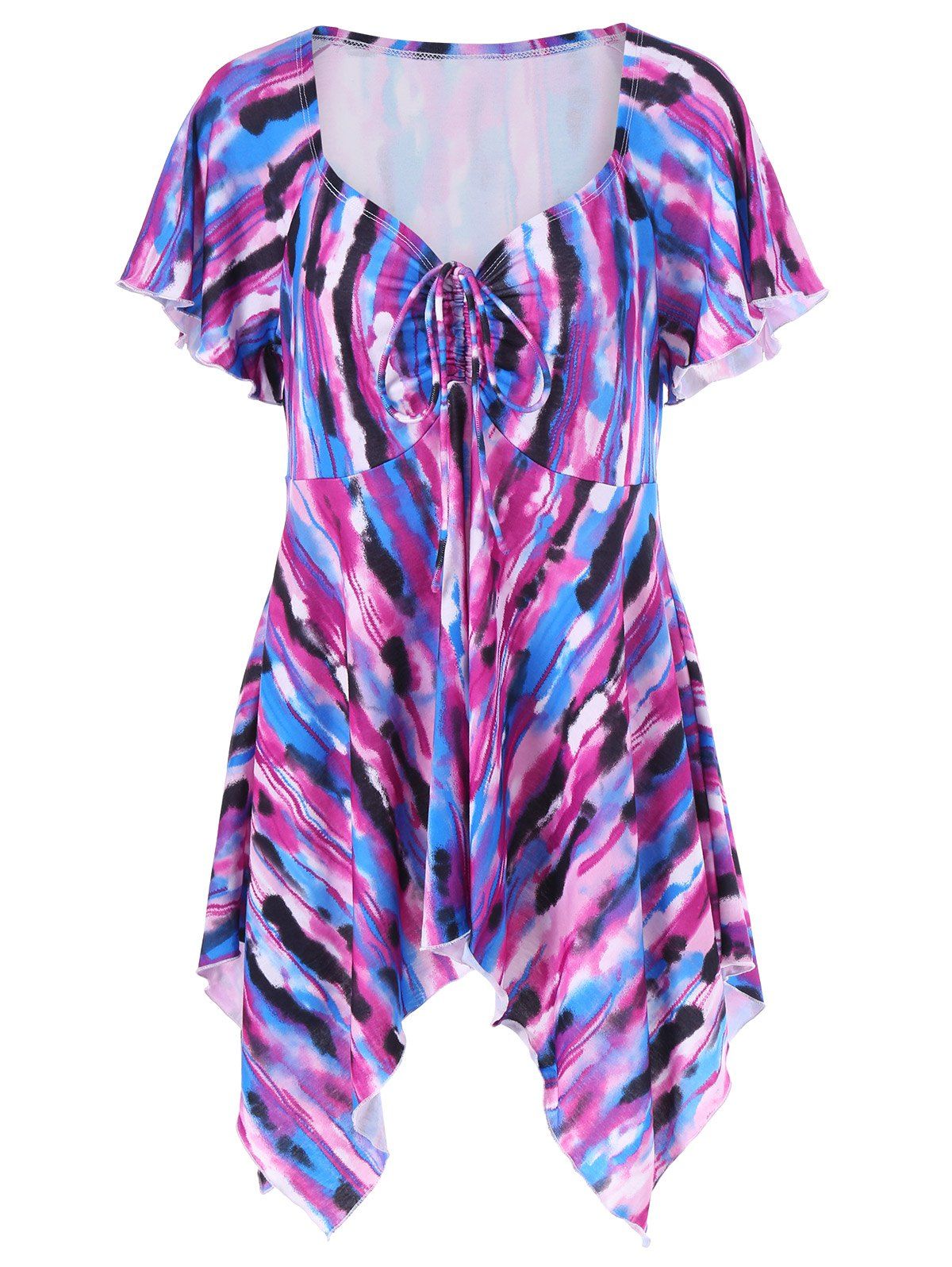 

Asymmetrical Plus Size Tie-Dye T-Shirt, Colormix