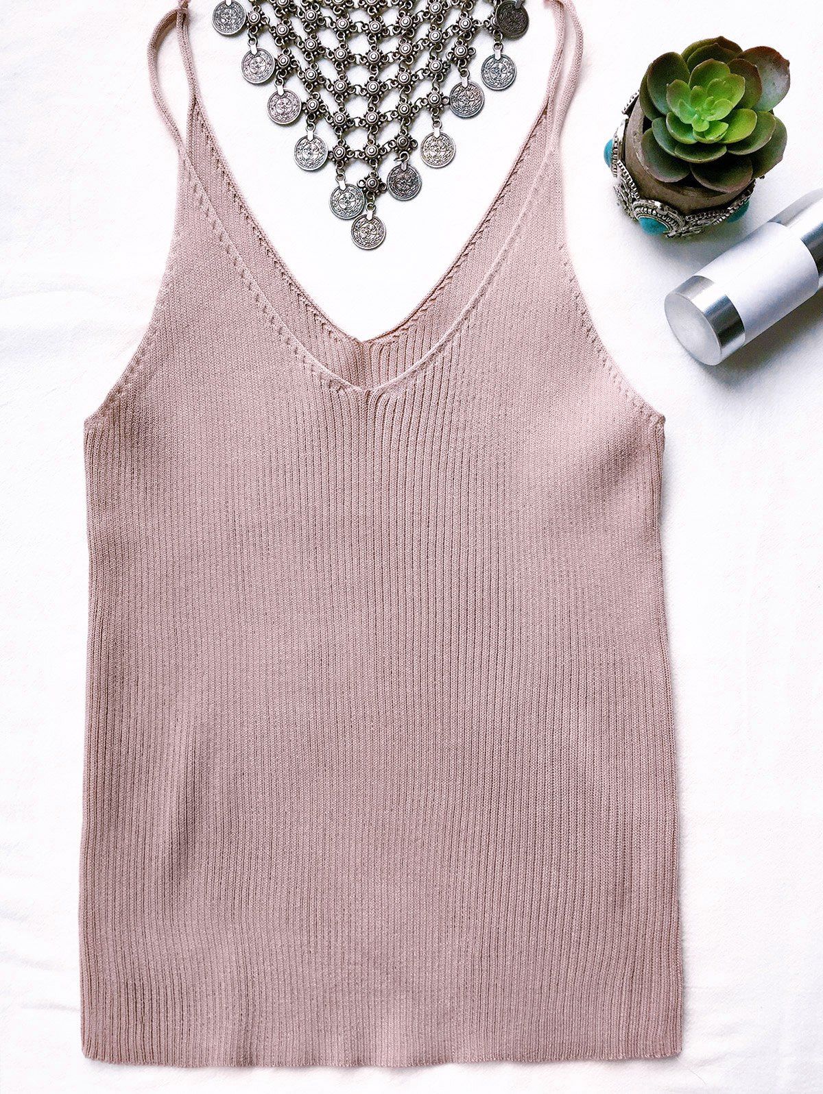 

Knitted Ribbed Slip Top, Pale pinkish grey
