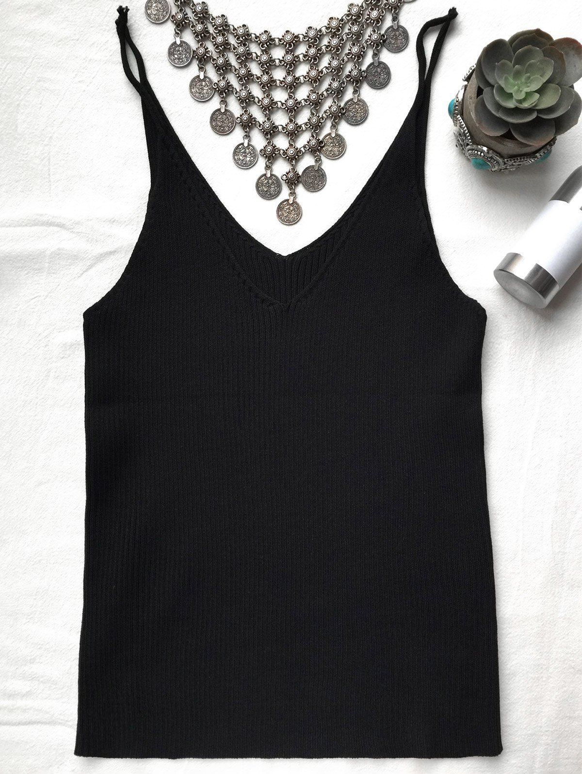 

Knitted Ribbed Slip Top, Black