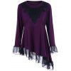 T-shirt Asymétrique Volanté en Crochet Grande Taille - Violet Rouge 2XL
