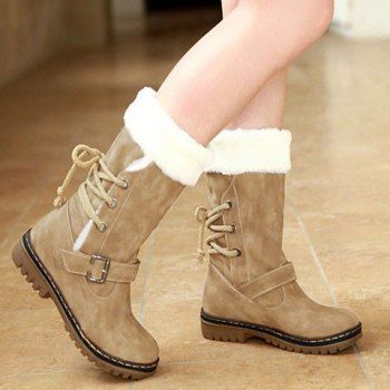 Vintage Suede and Buckle Design Snow Boots For Women - KHAKI 39