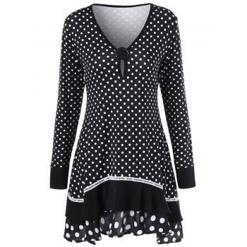 [41% OFF] 2019 Polka Dot Ruffled Longline T-Shirt In BLACK