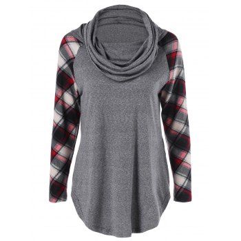 [41% OFF] 2023 Cowl Neck Plaid Trim Curved T-Shirt In CHECKED | DressLily