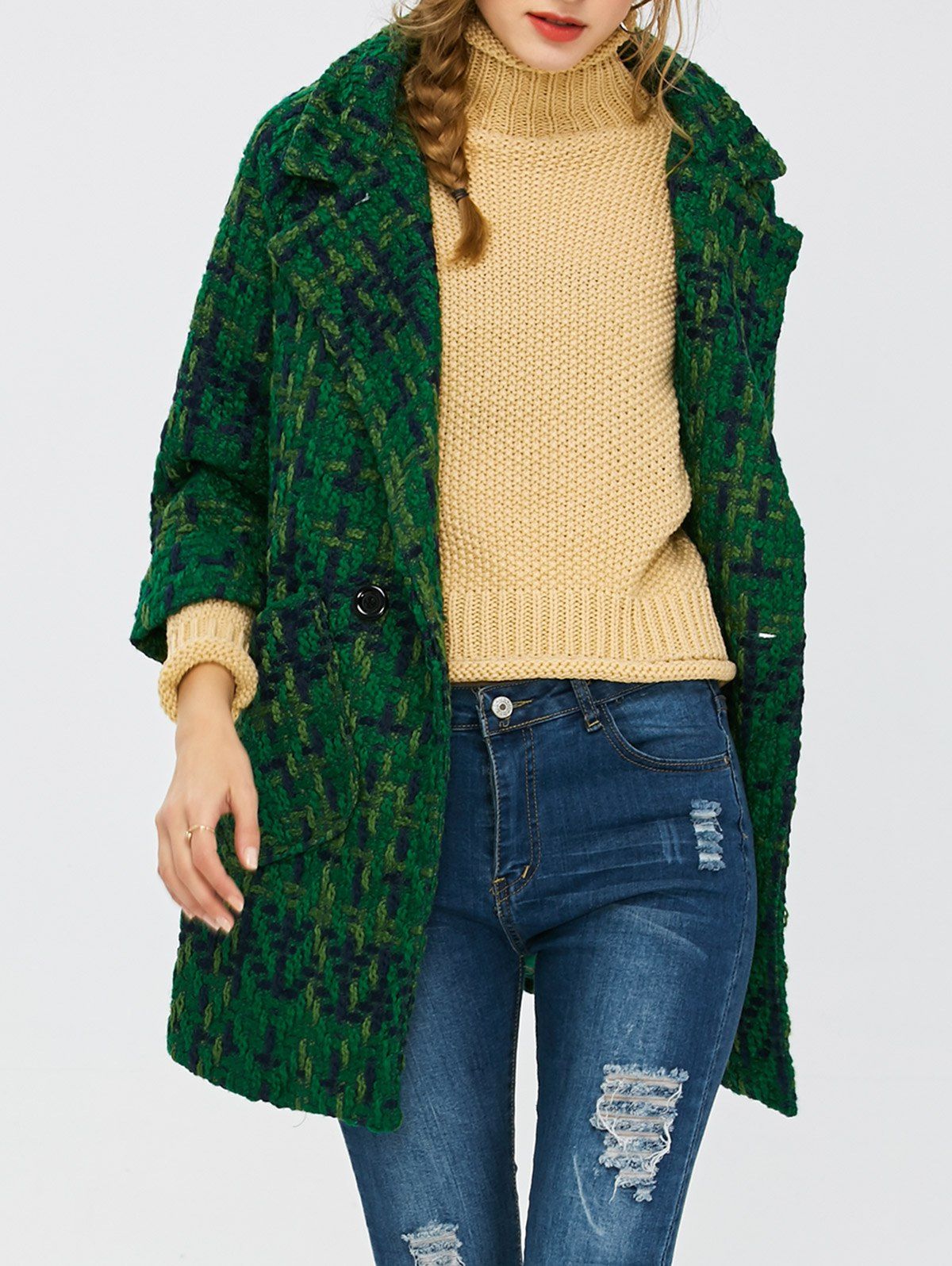 [41 OFF] 2021 Wool Blend Plaid Coat With Pockets In GREEN DressLily