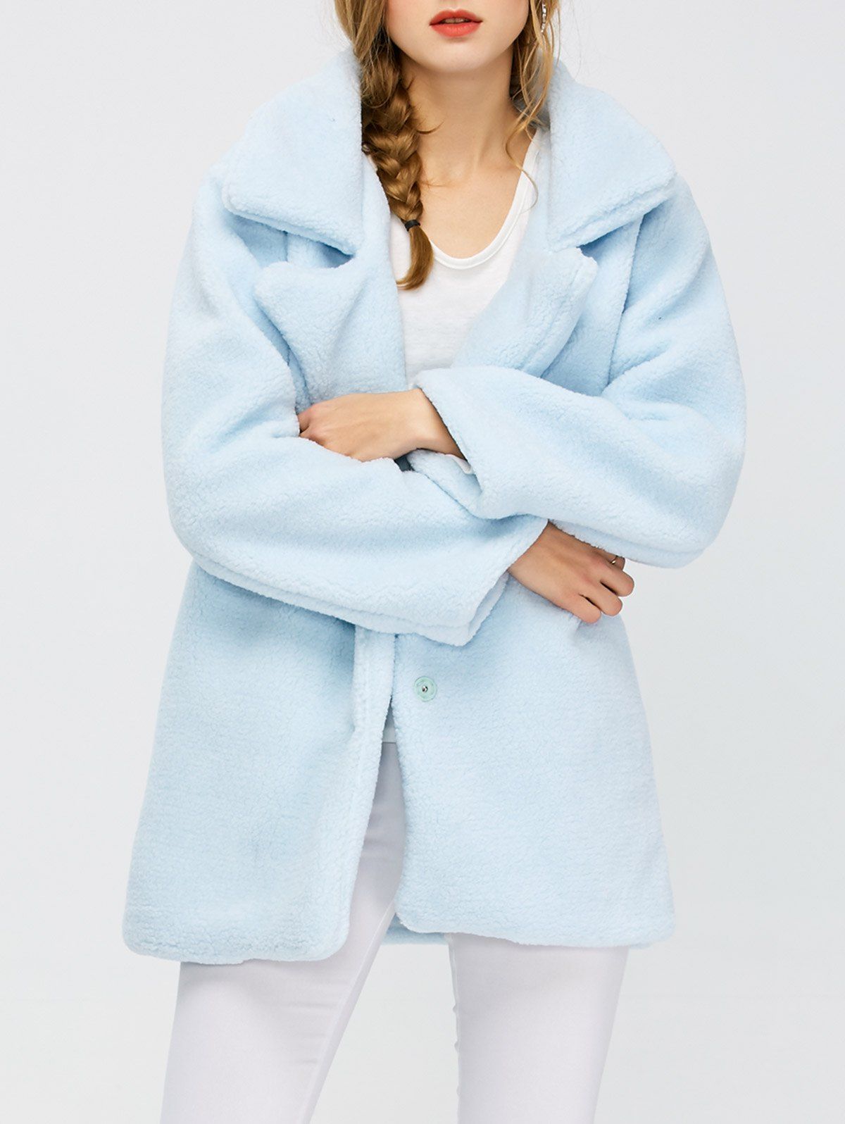 

Fuzzy Buttoned Coat, Light blue