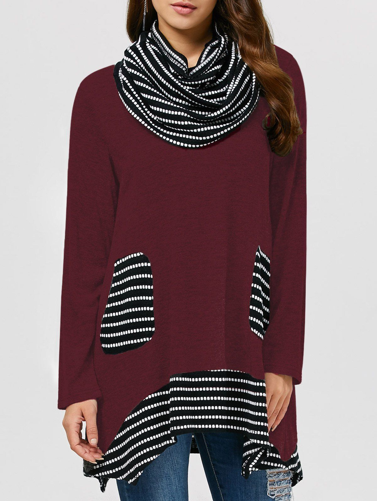 

Removable Collar Asymmetrical T-Shirt, Dark red