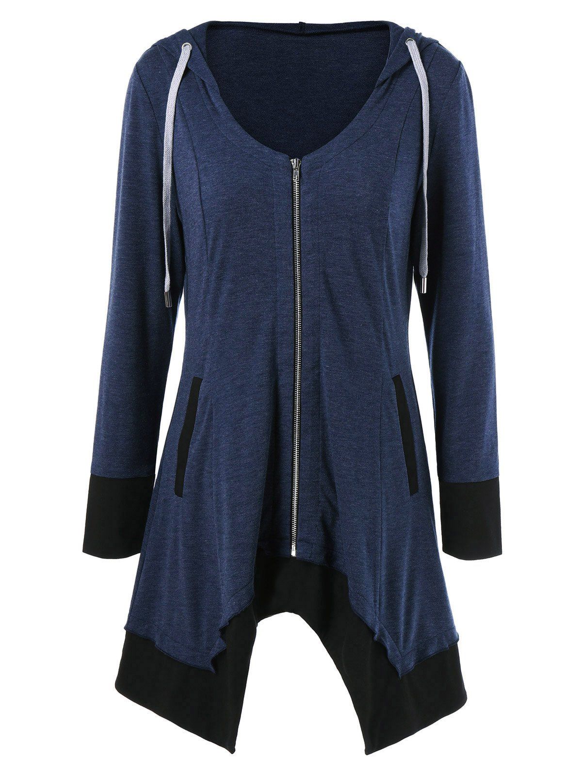 

Zip Up Asymmetrical Hooded Tee, Cadetblue
