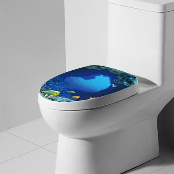 Autocolant de Toilette Motif de Poisson de Mer - Bleu Océan 