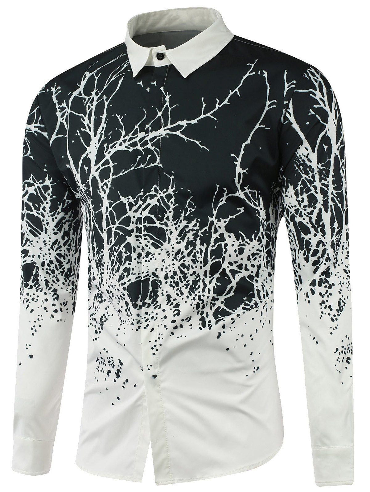 [17% OFF] 2020 Tree Branch Printed Long Sleeve Shirt In WHITE | DressLily
