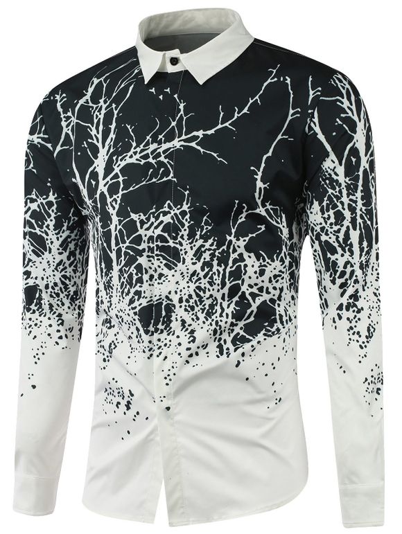 Shirt branche d'arbre imprimé à manches longues - Blanc 3XL