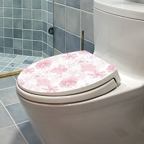 

Bathroom Decor Floral Toilet Lid Wall Sticker, Pink