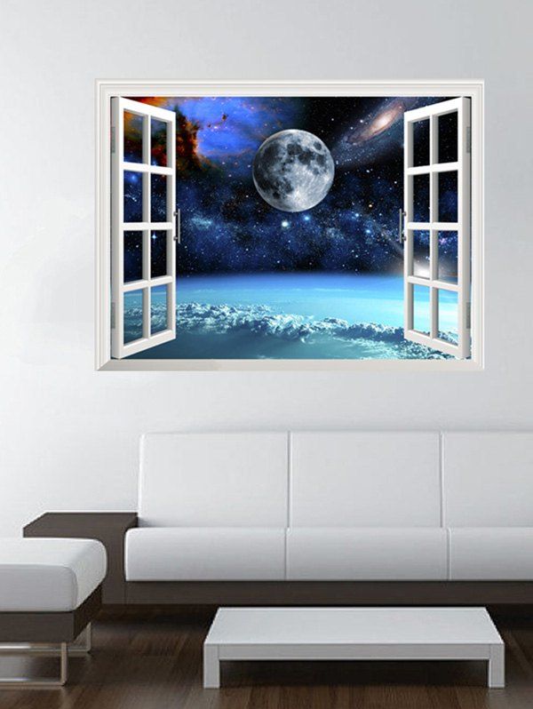 

3D Universe Space Window Design Wall Stickers, Black blue
