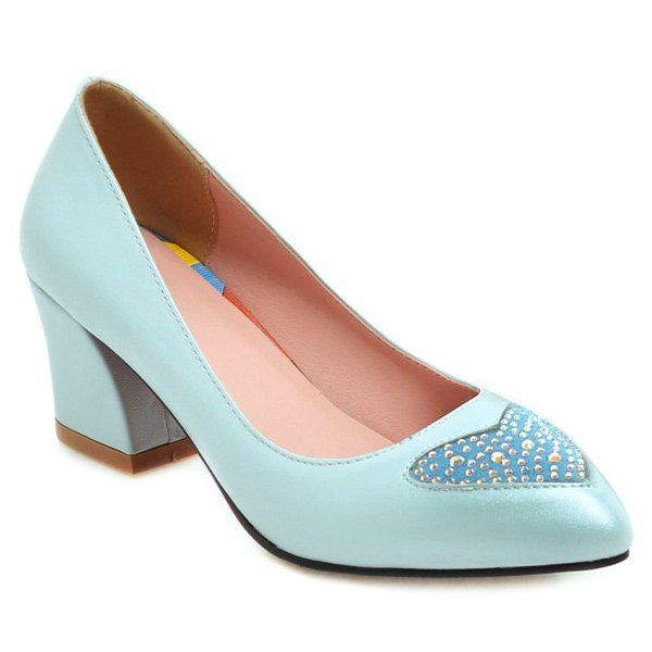 

Beads Block Heel Pumps, Blue