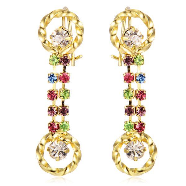 

Rhinestone Circle Long Line Earrings, Golden