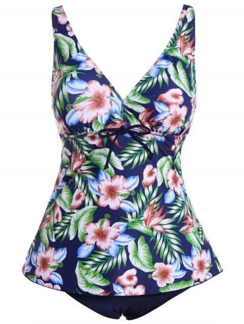 [41% OFF] 2019 Hawaiian Floral Print Plus Size Swimwear In DEEP BLUE ...