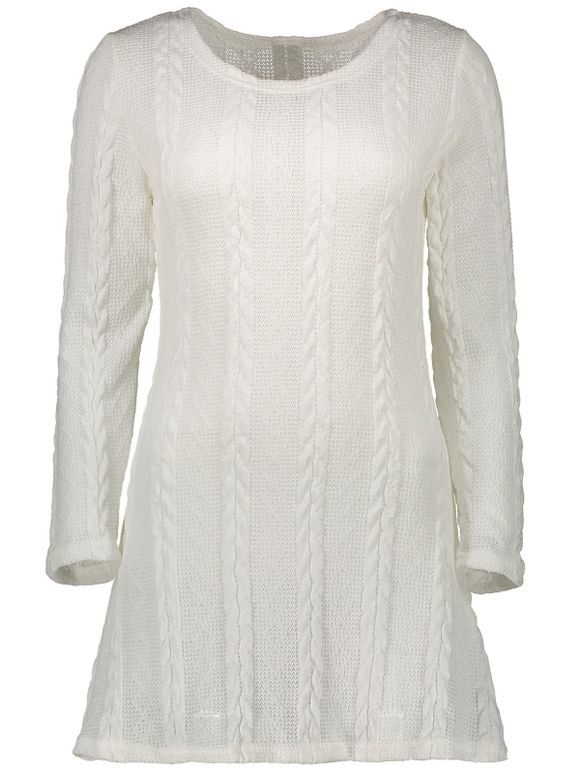 Mini-Robe trapèze en tricot à manches longues - Blanc XL