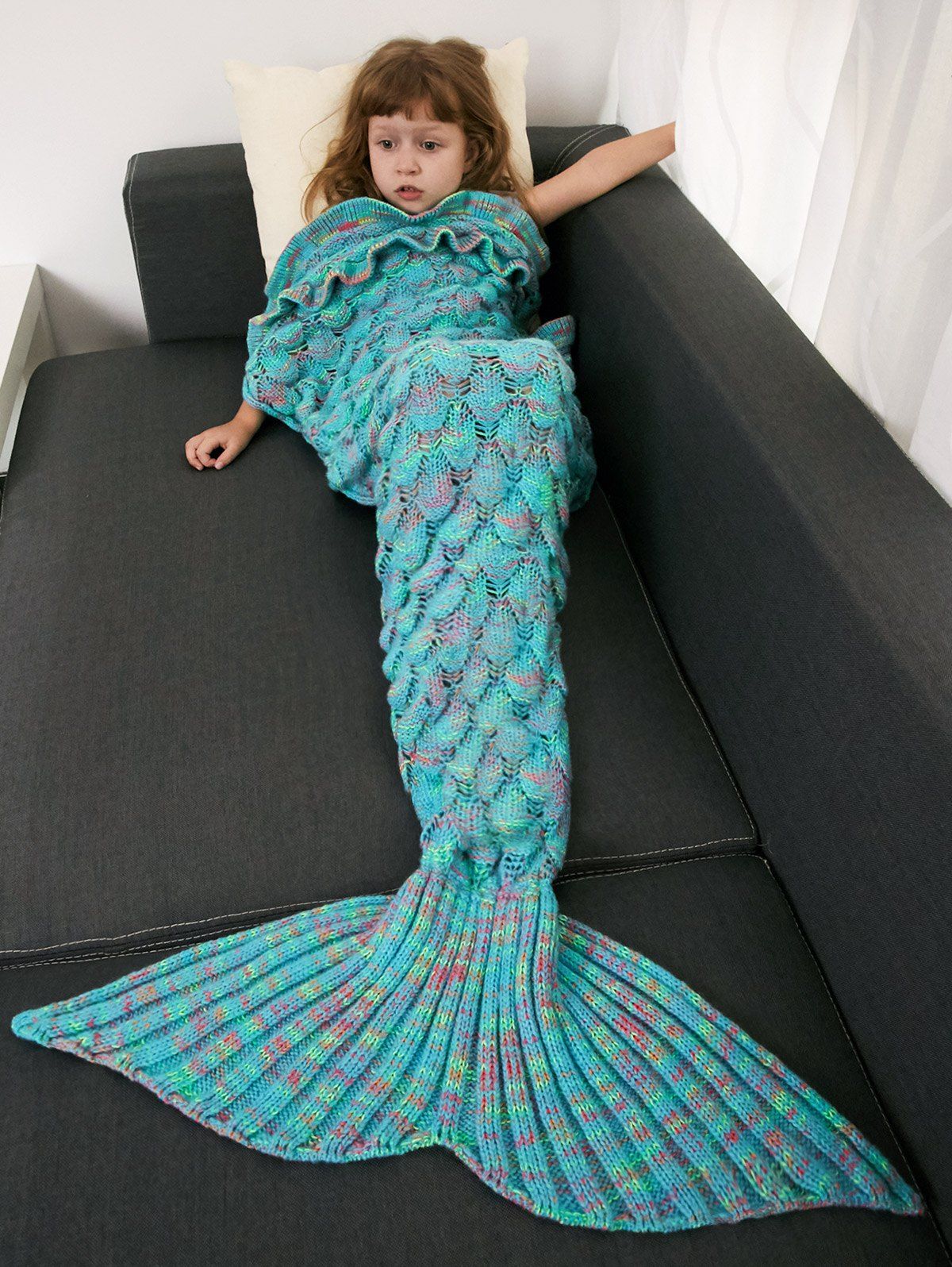 [17 OFF] 2021 Keep Warm Ruffles Crochet Yarn Mermaid Blanket Throw For Kids In SEASIDE DressLily
