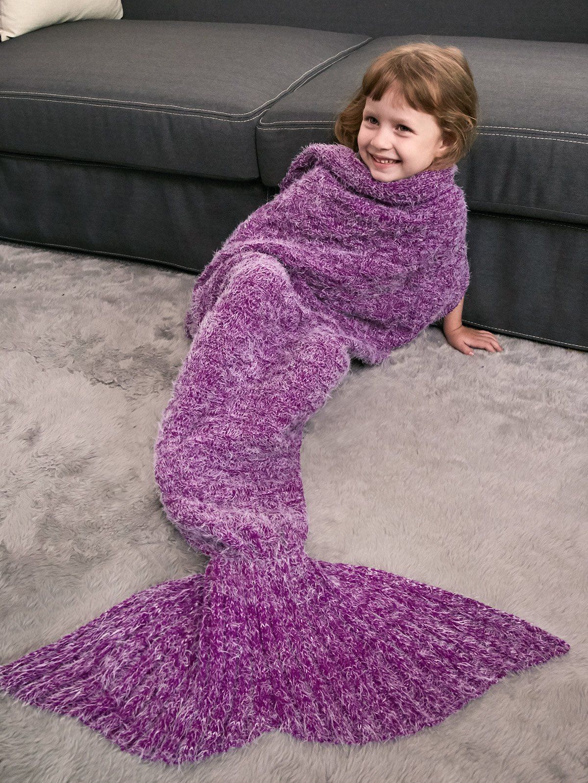 

Crochet Knitted Faux Mohair Mermaid Blanket Throw For Kids, Violet rose