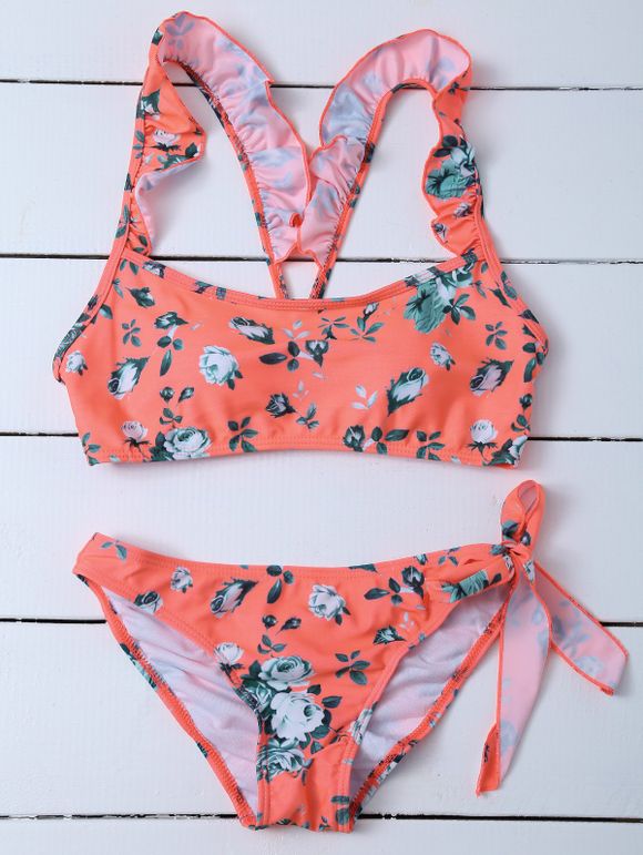 Bikini rembourré imprimé de fleurs - Tangerine XL