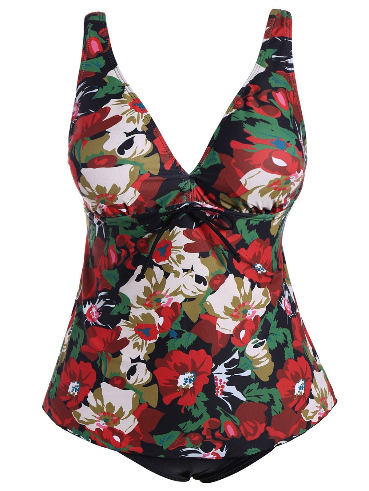 

Low Cut Floral Print Plus Size Swimwear, Red