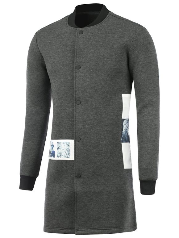 Manteau longue avec col montant imprimé effet 3D - Gris M
