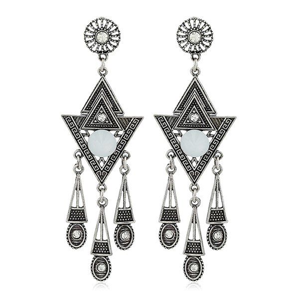 

Triangle Carved Rhinestone Earrings, Silver