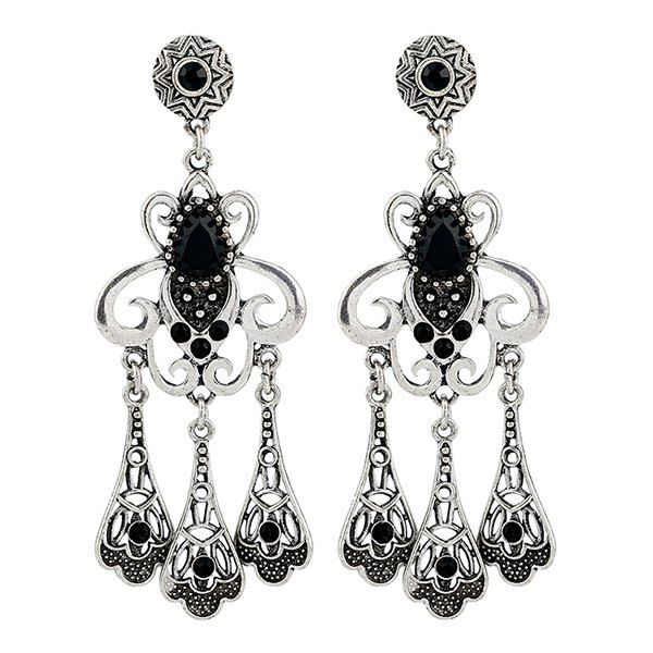 

Hollow Out Rhinestone Drop Earrings, Silver