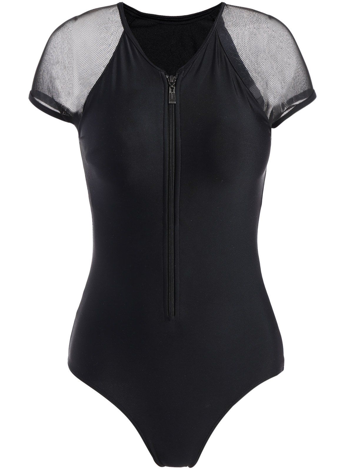 [41 OFF] 2020 Zip Sheer One Piece Swimwear In BLACK DressLily