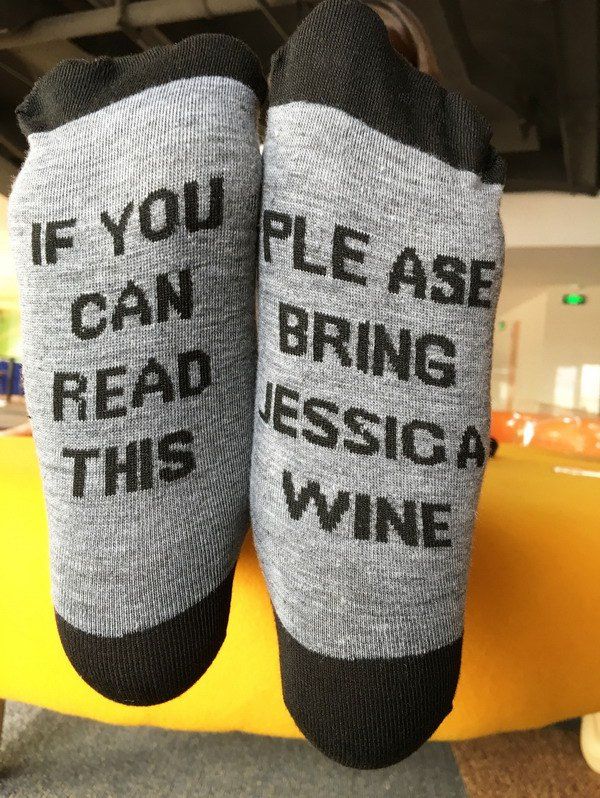 

Color Block Bring Wine Request Sentence Pattern Ankle Socks, Light gray