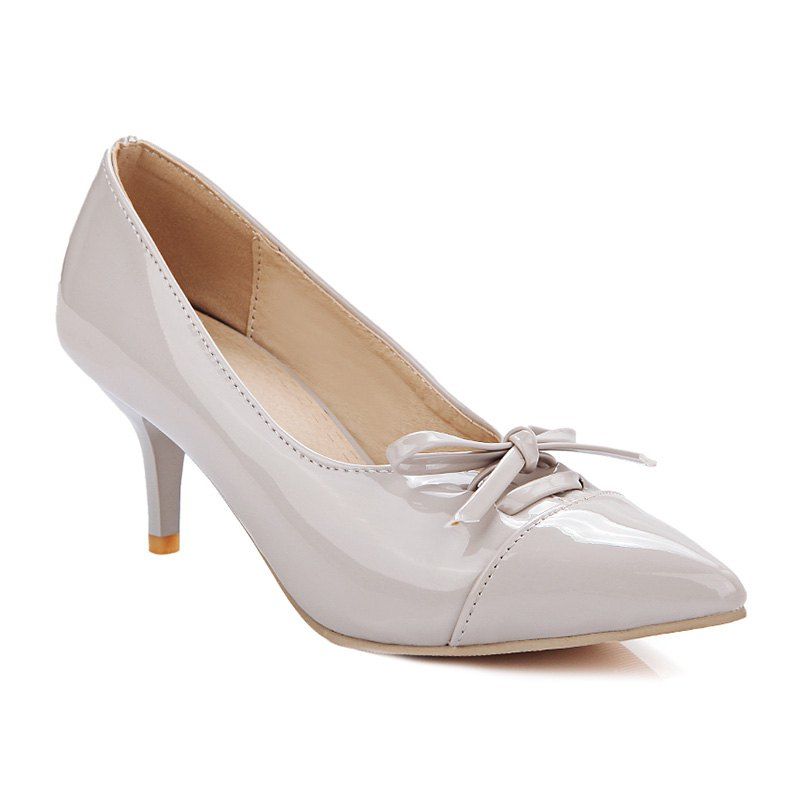 

Bowknot Patent Leather Pumps, Griege