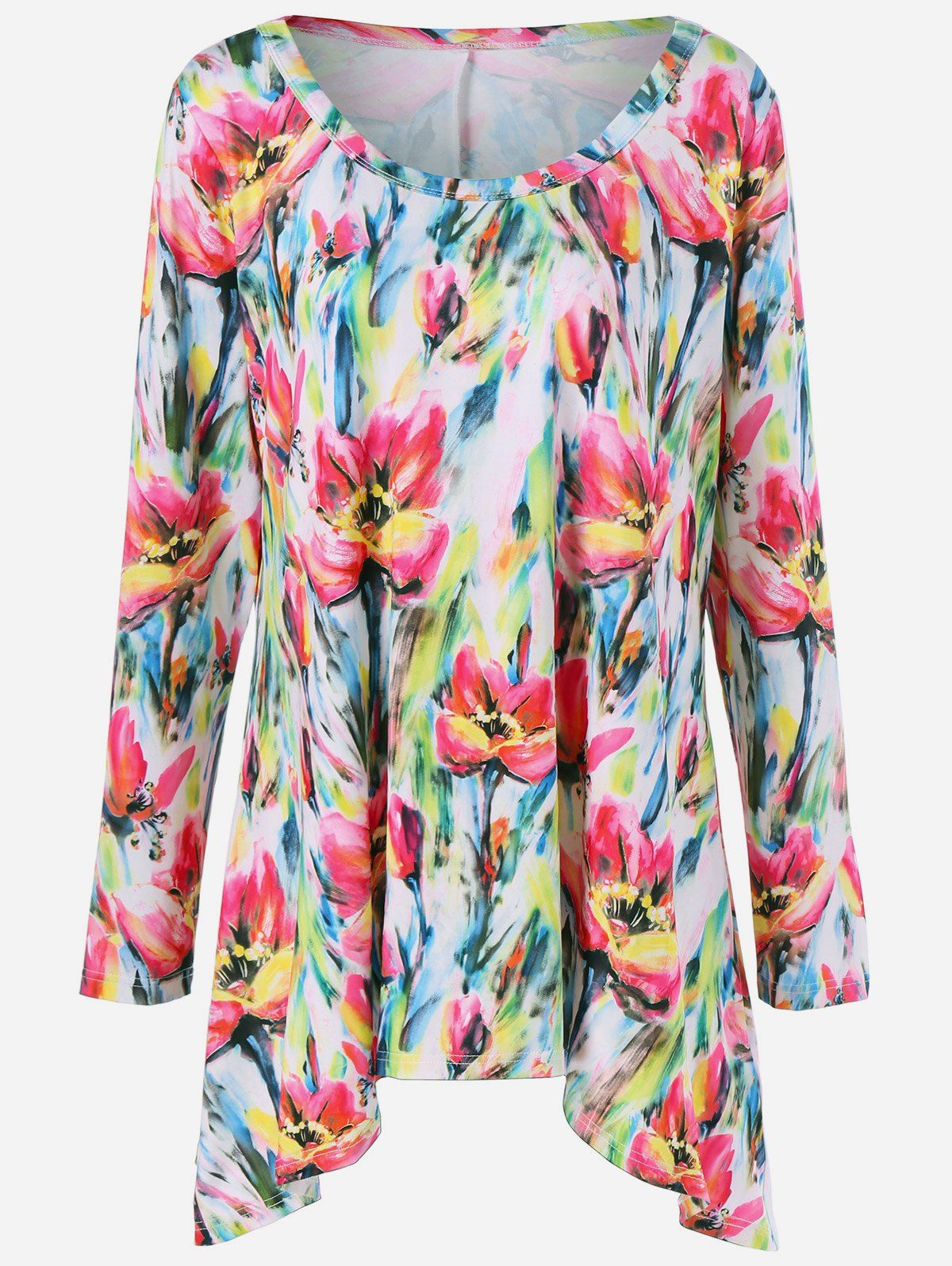 

Plus Size Floral Asymmetrical Tee, Colormix