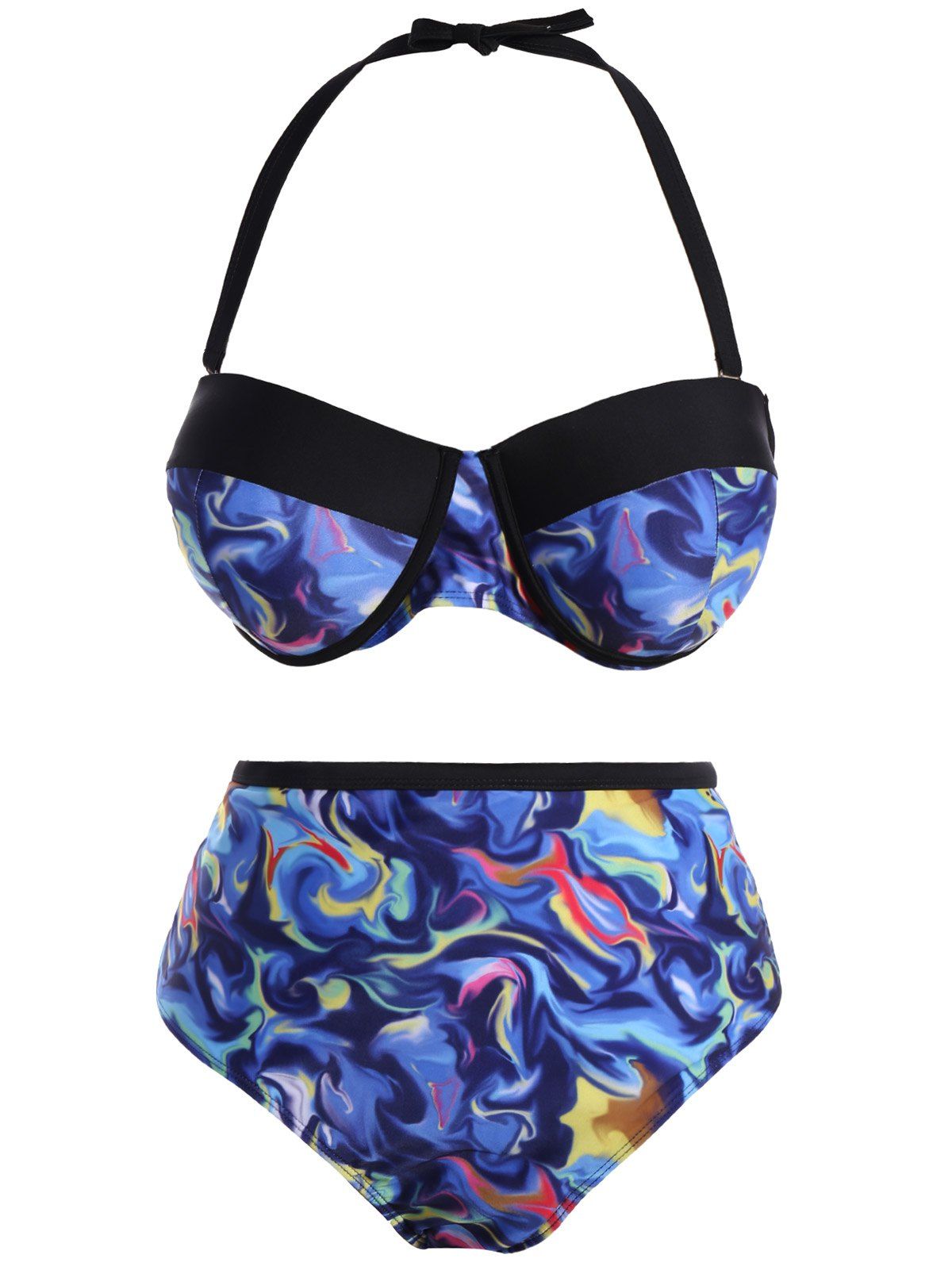 

Halter Color Block Printed Plus Size Bikini, Colormix