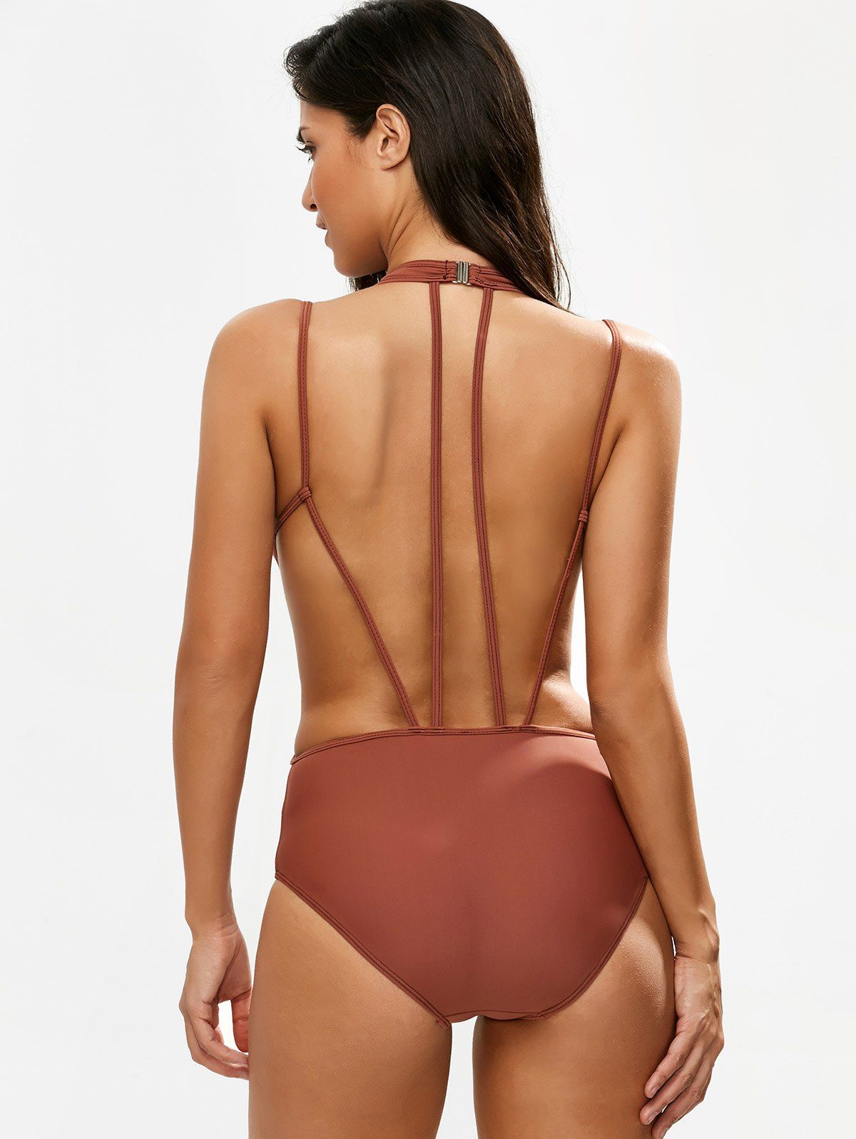 [17 Off] 2021 One Piece Caged High Neck Swimsuit In Claret Dresslily