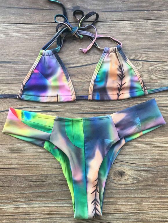 Ombre design Halter Neck Bikini Set de femmes élégantes - multicolore XL